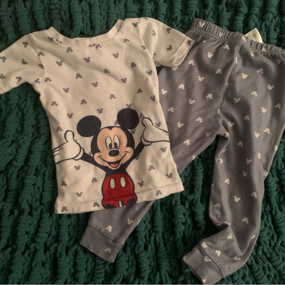 Disney White and Gray Mickey Mouse Pajama Set